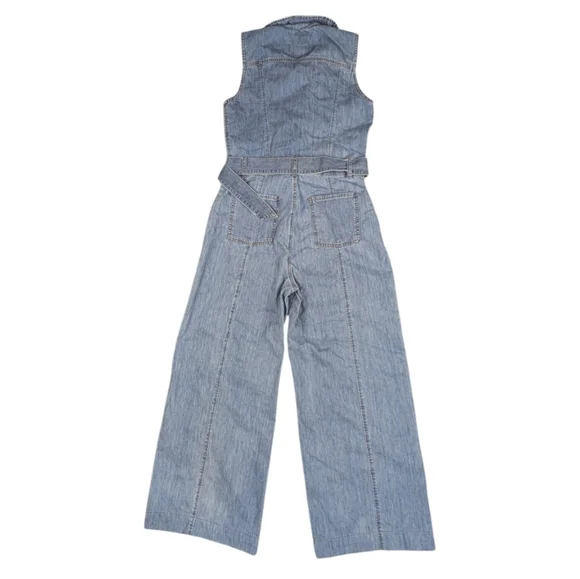 FRAME Sleeveless Wide-Leg Denim Jumpsuit $478 Belted Utility Size M J1838 - Picture 7 of 11